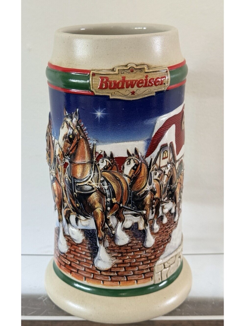 Budweiser 1998 Holiday Beer Stein Collector's Series Vintage Clydesdale Mug